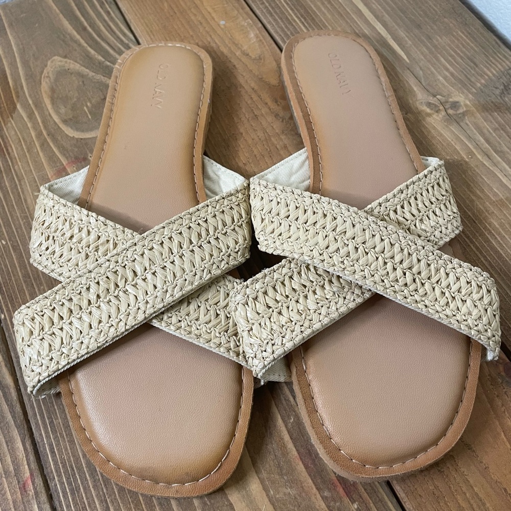 Old Navy Beige Weaved Slide In Sandals